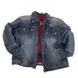 Iron Workers Denim Moto Jacket‎ Mens 44 Blue Red Lined Full Zip